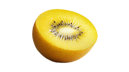 Golden kiwi fruit half isolated on a transparent background
