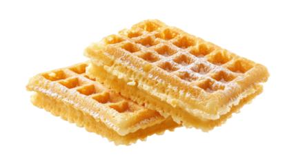 Golden waffles dusted with powdered sugar isolated on a transparent background 1