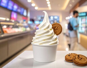 Swirled Soft Serve Ice Cream with a Cookie Garnish