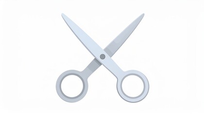 Silver scissors are shown against a stark white backdrop, their sharp blades crossed in a classic cutting pose.