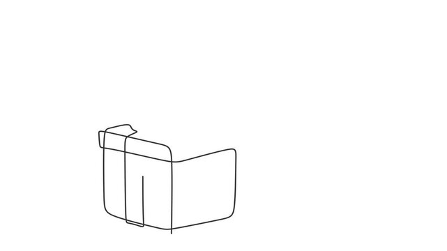 Animated self drawing of continuous line draw. Wrapped surprise package for christmas or birthday party .Party and celebration. Gift box. Full length one line animation. 4K 