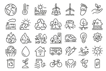 Fototapeta premium Climate Change and Sustainability Outline Icons Set