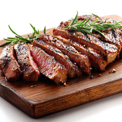 Grilled meat on a wooden plate