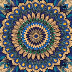 Colorful and intricate peacock-inspired mandala design