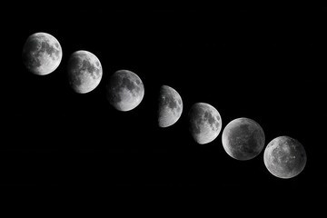 Composite image of moon phases and star trail.