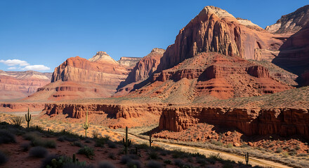 Scenic view of the grand canyon with red rocks and blue sky in arizona