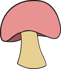 Cartoon Mushroom Illustration with Pink Cap and Yellow Stem on Black Background