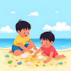 children playing on the beach