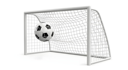 Soccer ball scores a goal, celebrating victory in a dynamic and energetic sports moment