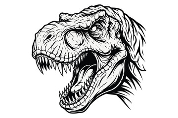 Illustration of a ferocious tyrannosaurus rex head with sharp teeth, a symbol of prehistoric power, perfect for dinosaurthemed designs © Saharia