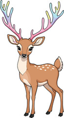 Cartoon deer illustration, colorful antlers, fantasy animal, cute wildlife, children’s art, vector drawing, playful forest character, nursery design, magical creature