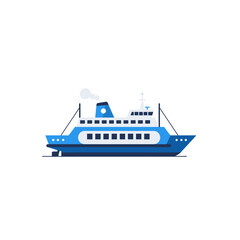 Obraz premium Blue and white passenger ferry boat illustration.