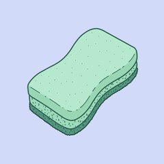 Green cleaning sponge with a unique wavy shape for effective scrubbing.
