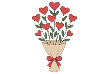 Bouquet of heart shaped flowers illustration for love celebration gift and romantic design materials