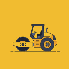 Yellow Road Roller Illustration - Construction Vehicle for Paving.