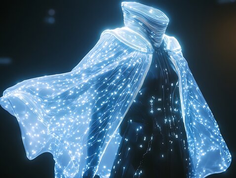 Luminous apparition: A digital rendering of glowing ethereal clothing form