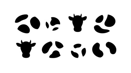 Black Vector Cartoon Cow Spots, Flat Minimalist Design for Stickers, Illustrations and Backgrounds