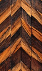 Elegant Chevron Wood Pattern: Vibrant Orange-Brown and Dark Craquelure Finish