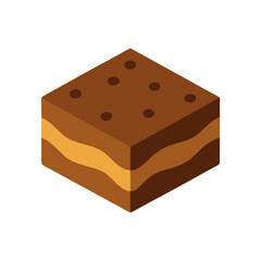 Isometric vector of a layered brownie with chocolate chips on white background dessert sweet