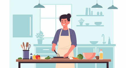 Happy Chef Preparing Meal At Home For a Balanced Diet