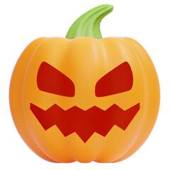 PNG 3D Scary Halloween Pumpkin with Evil Face Illustration Isolated on a White Background