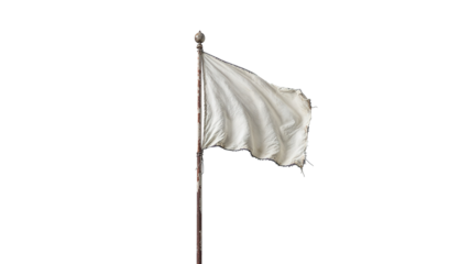A worn white flag on a transparent background
