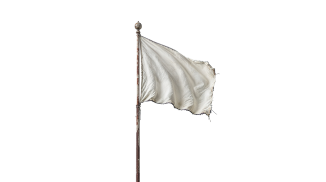 A worn white flag on a transparent background