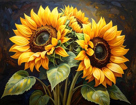 Vibrant sunflowers in a close-up painting - Powered by Adobe