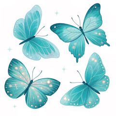 set of beautiful blue colour butterfly