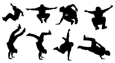 Energetic parkour and free running silhouette 