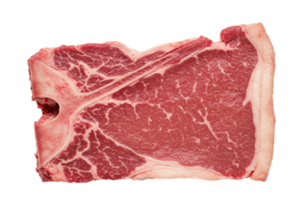Isolated fresh porterhouse steak, raw cut of beef meat, uncooked T-bone with fat edge