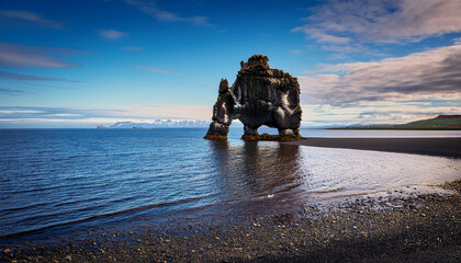 Huge Basalt Stack Hvitserkur On The Eastern Shore Of The Vatnsnes Peninsula