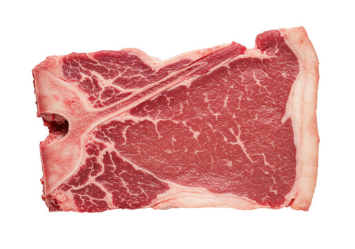 Isolated fresh porterhouse steak, raw cut of beef meat, uncooked T-bone with fat edge