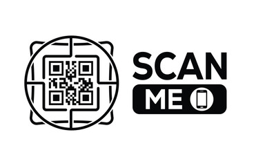 Obraz premium Minimalist black and white QR code label design with 