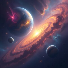 Colorful planets  in space