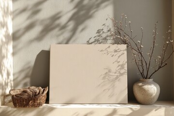 Blank Canvas with Tree Shadow and Wicker Basket