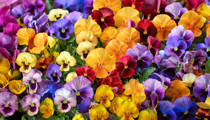Lots Of Blooming Viola Flowers Int Several Colors Floral Background