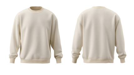 Stylish cream sweatshirt mockup  front and back view isolated on white background for brand presentation