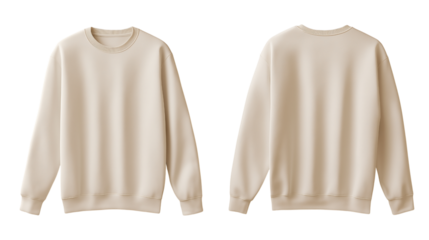 Simple beige sweatshirt mockup  front and back view isolated on white background for brand presentation