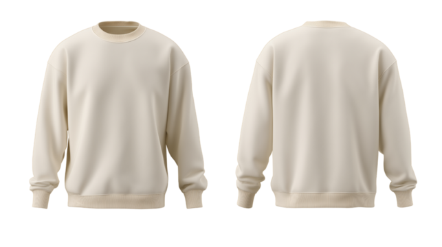 Stylish cream sweatshirt mockup  front and back view isolated on white background for brand presentation