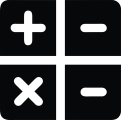 Obraz premium Basic Calculator Icon: Add, Subtract, Multiply, Divide operations in black and white
