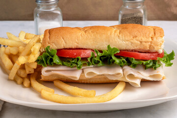 close up of a  turkey sub