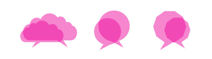 Speech bubble abstract pink talking chat sign set. Rectangle, square, heart shape discussion message icons.