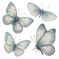 set of beautiful ash colour butterfly