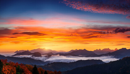 Autumn Sunrise Cloudy Sky Over Mountains Abstract Colorful Peaceful Sky Background