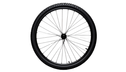 Bicycle Wheel Closeup of a Black Bike Wheel with Spokes and Tire Isolated on solid white Background Png forrmat