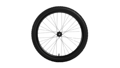 Bicycle Wheel Closeup of a Black Bike Wheel with Spokes and Tire Isolated on solid white Background