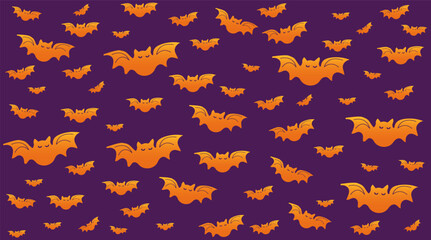 Orange halloween bats on purple background. Hand drawn vector pattern artwork for backgrounds textile fabric design