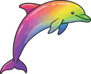 Colorful dolphin illustration, rainbow gradient marine animal, vibrant aquatic design, multicolored sea creature, whimsical ocean art, playful underwater wildlife drawing