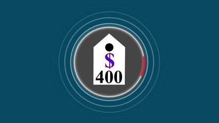 Beautiful Glowing Dollar 400 Text Icon Animation for Money Finance Currency Pricing Sales Business Marketing Promotion Wealth Investment Banking Payment Graphic Design Video Stock